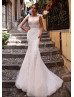Boat Neck Ivory Lace Tulle Wedding Dress